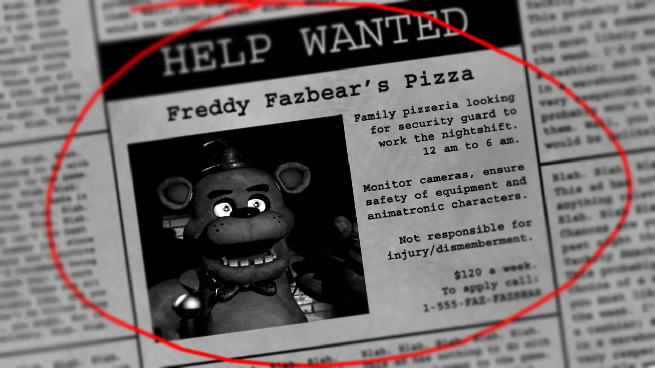 Original-style Freddy Fazbear’s Pizza Help Wanted newspaper
